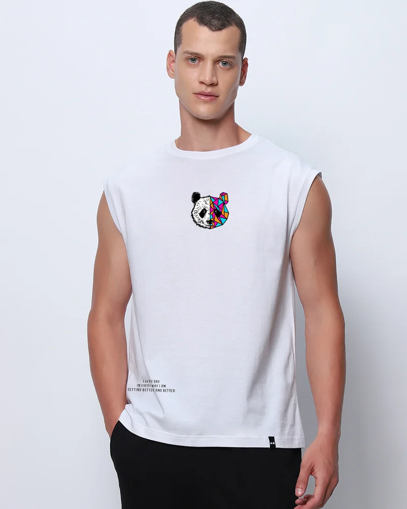 bewakoof Men's White Better & Better Graphic Printed Boxy Fit Vest